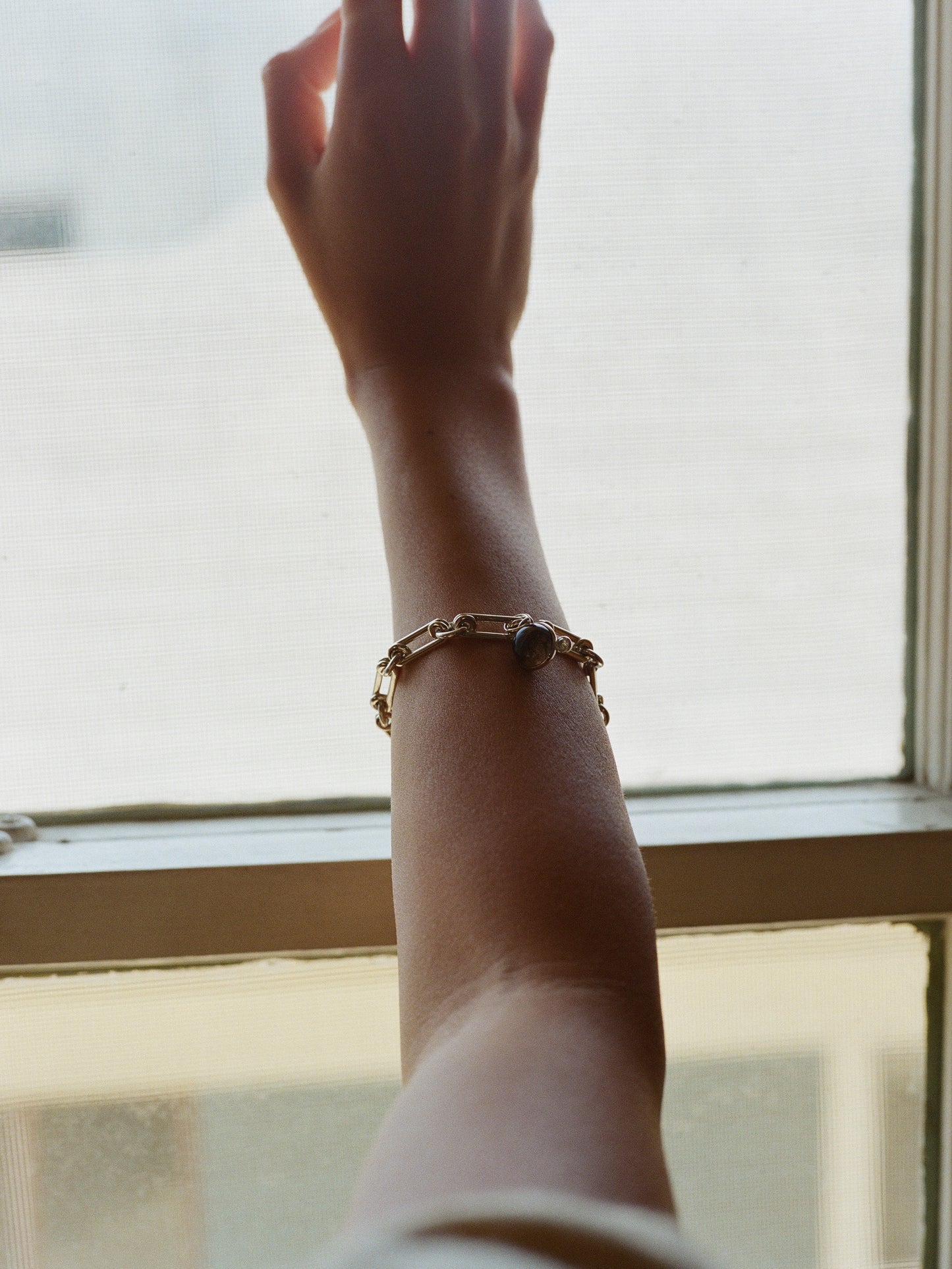Pin Link Bracelet with Smoky Quartz and Moissanite