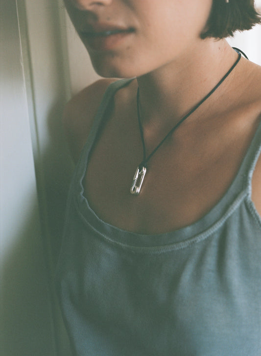 Pin Pendant on Silk Cord