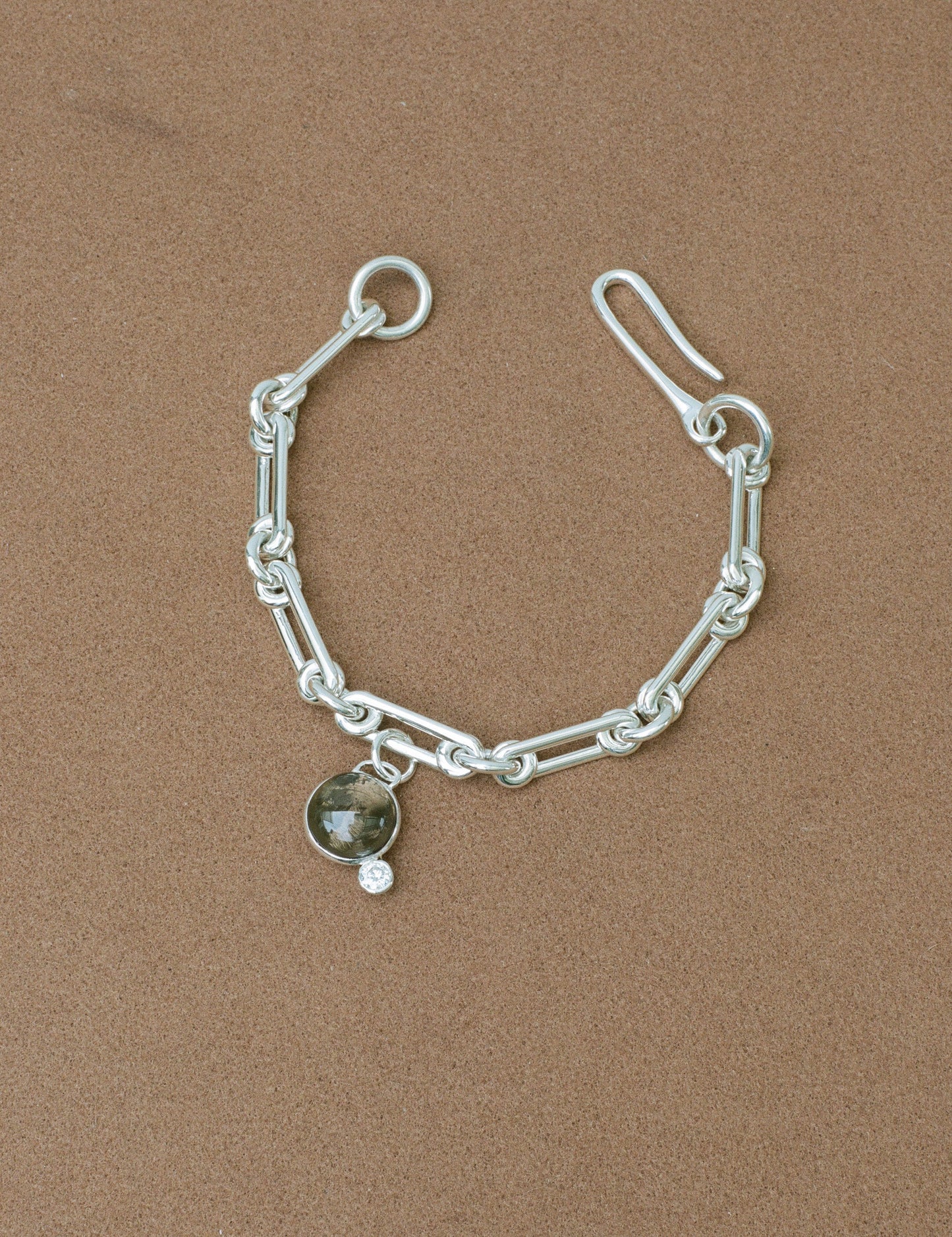 Pin Link Bracelet with Smoky Quartz and Moissanite